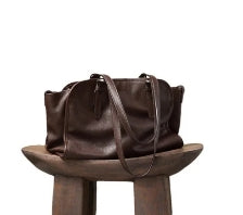 Vegetable tanned first-layer cowhide ingot bowling bag portable crossbody bag retro genuine leather large-capacity commuter bag for women