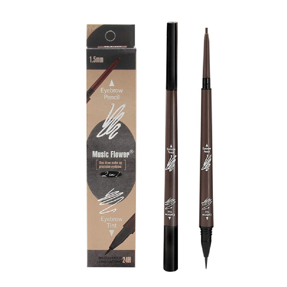 Music Flower 2 in 1 Eyebrow Pencil - Waterproof & Long Lasting Liquid Eyebrow Pen - Dual Ended Pencil Fills and Defines Brow Tint with the Precision & Definition of Microblading