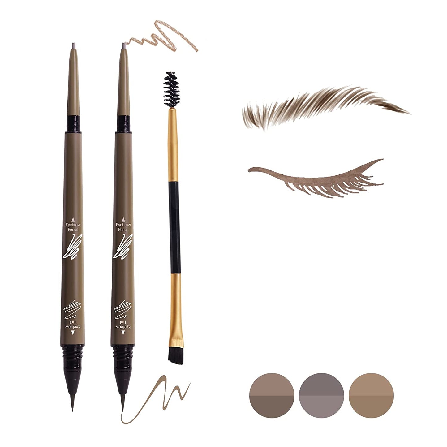 Music Flower 2 in 1 Eyebrow Pencil - Waterproof & Long Lasting Liquid Eyebrow Pen - Dual Ended Pencil Fills and Defines Brow Tint with the Precision & Definition of Microblading