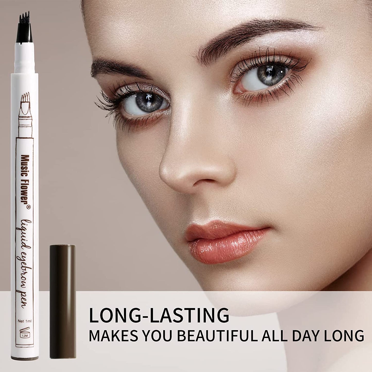 Music Flower Eyebrow Pencil, Liquid Eyebrow Pen, Waterproof Brow Pen with Micro-Fork Tip, Smudgeproof Long Lasting Fine Sketch Microblading Pen