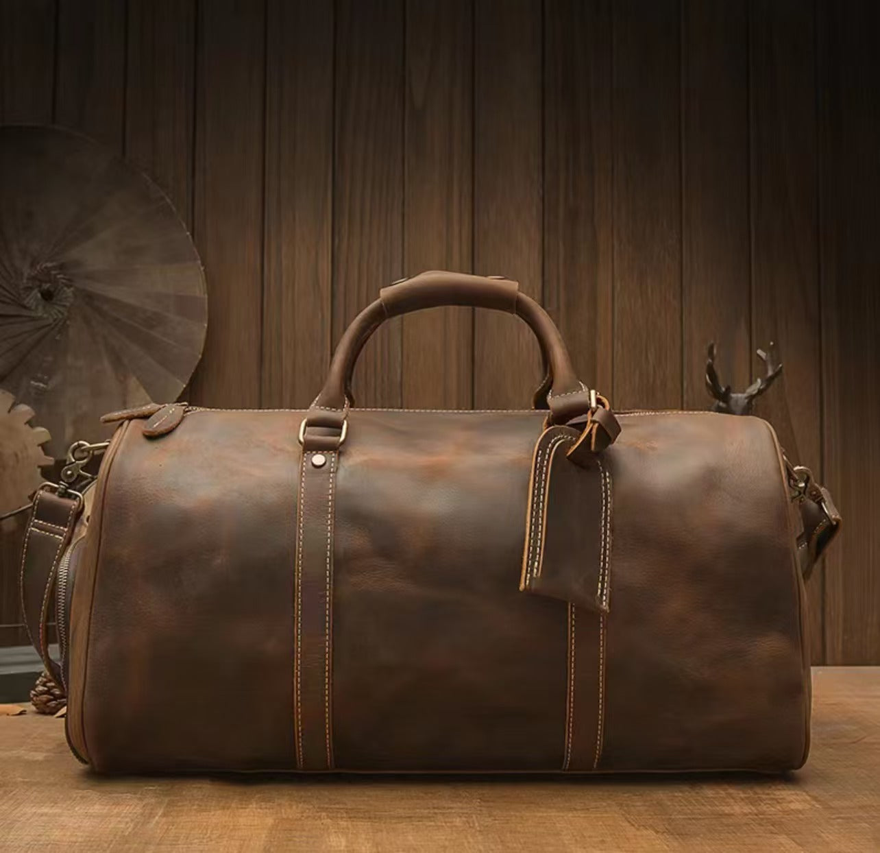【Handmade Vintage Cowhide duffle bag】-for Largest Bag