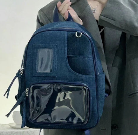 2024 summer new product versatile shoulder tote bag large capacity transparent frame bag simple retro college animation