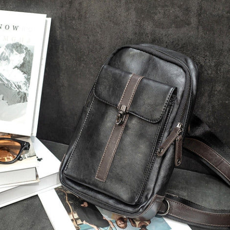 New Korean style trendy casual crazy horse leather small bag men's crossbody bag shoulder bag chest trendy bag