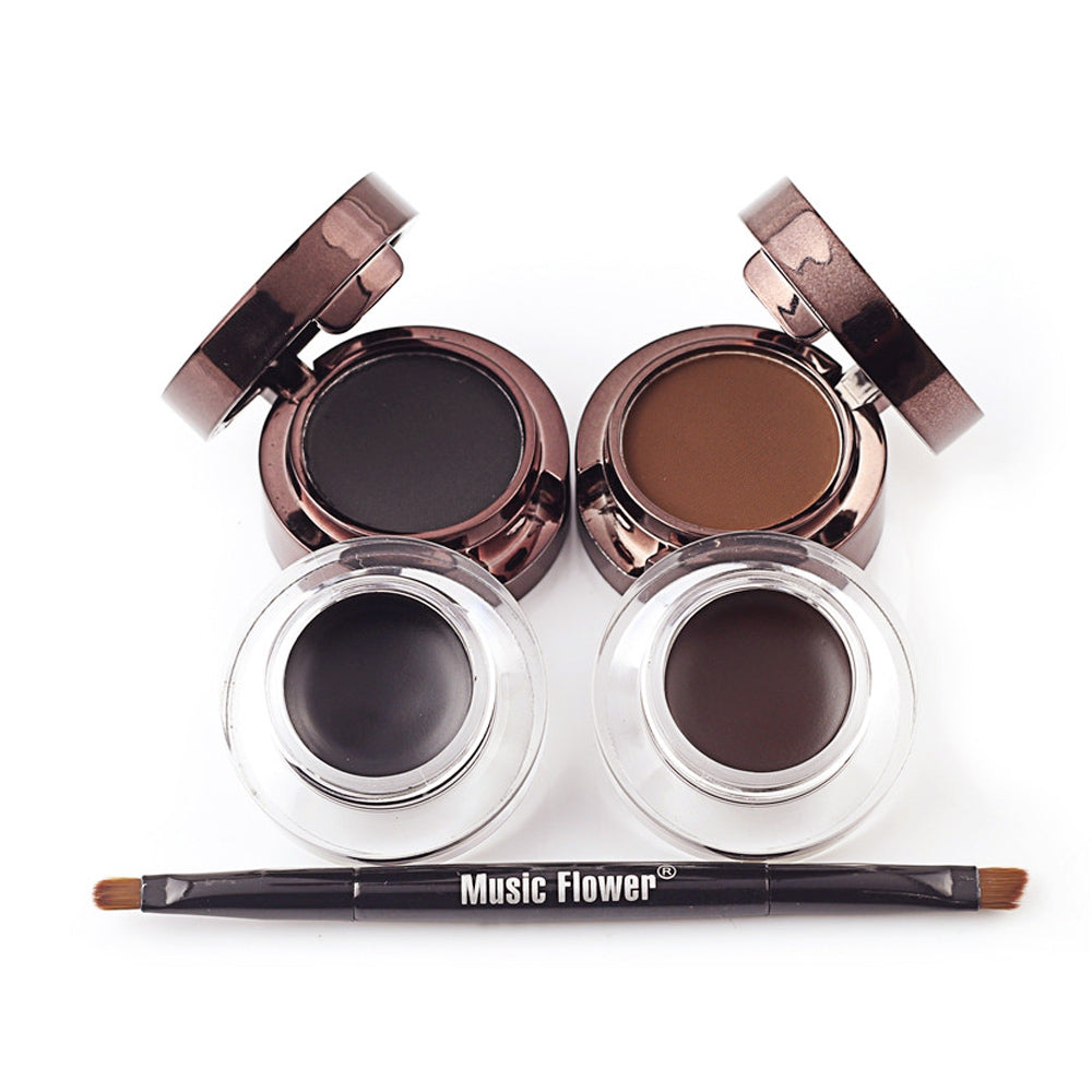 4 in 1 Gel Eyeliner and Eyebrow Powder Kit Brown Black Water-proof with Eye Liner Brush