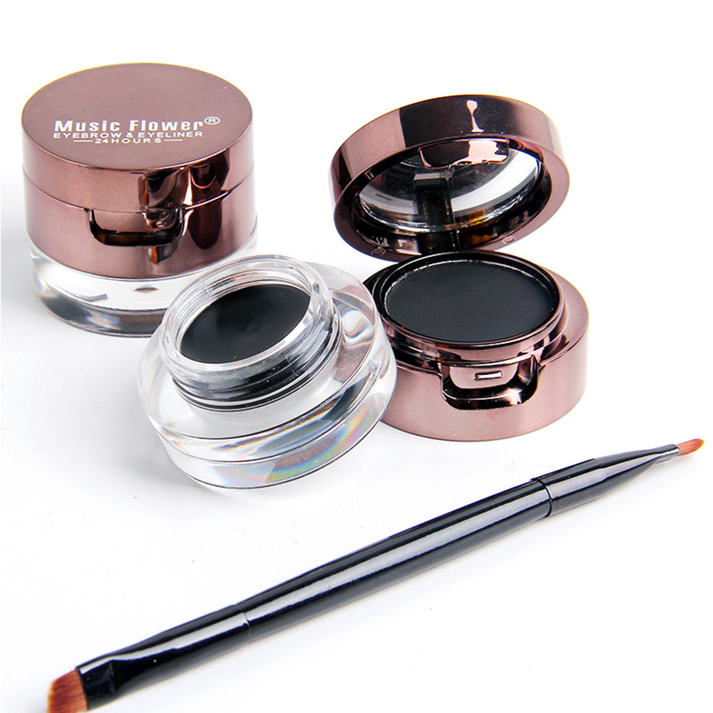 4 in 1 Gel Eyeliner and Eyebrow Powder Kit Brown Black Water-proof with Eye Liner Brush