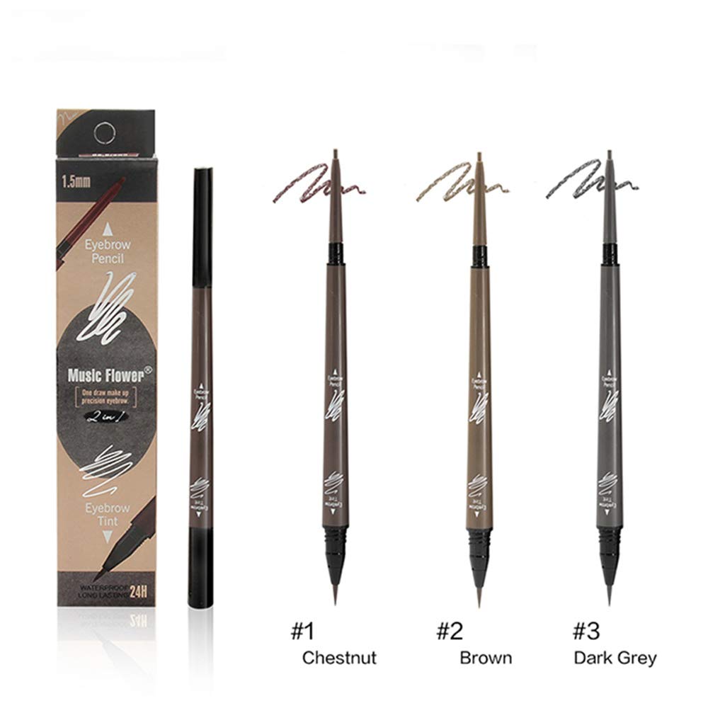Music Flower 2 in 1 Eyebrow Pencil - Waterproof &amp; Long Lasting Liquid Eyebrow Pen - Dual Ended Pencil Fills and Defines Brow Tint with the Precision &amp; Definition of Microblading
