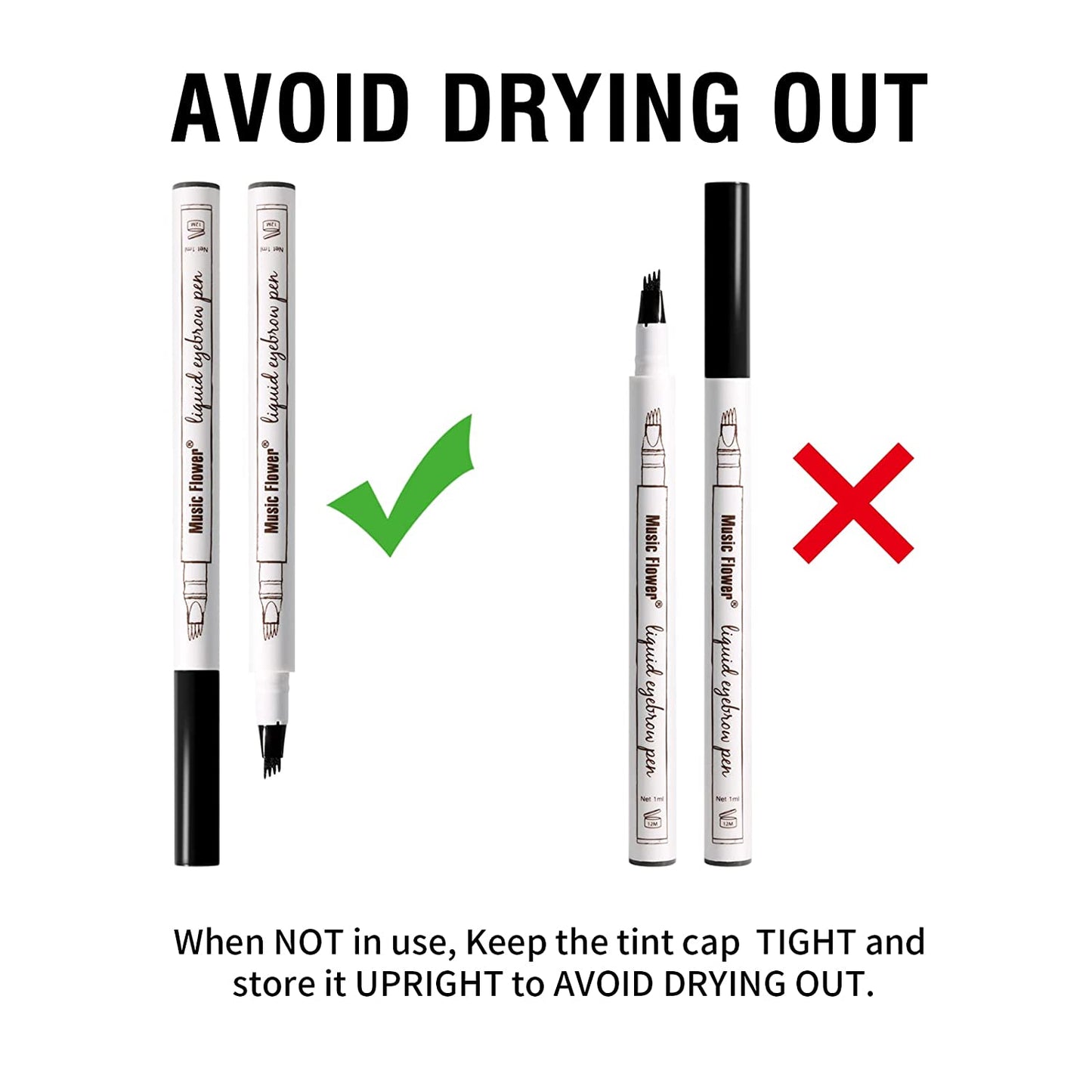 Music Flower Eyebrow Pencil, Liquid Eyebrow Pen, Waterproof Brow Pen with Micro-Fork Tip, Smudgeproof Long Lasting Fine Sketch Microblading Pen