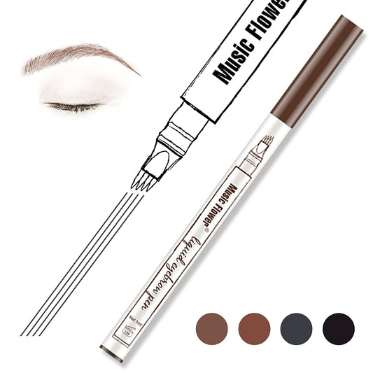 Music Flower Eyebrow Pencil, Liquid Eyebrow Pen, Waterproof Brow Pen with Micro-Fork Tip, Smudgeproof Long Lasting Fine Sketch Microblading Pen