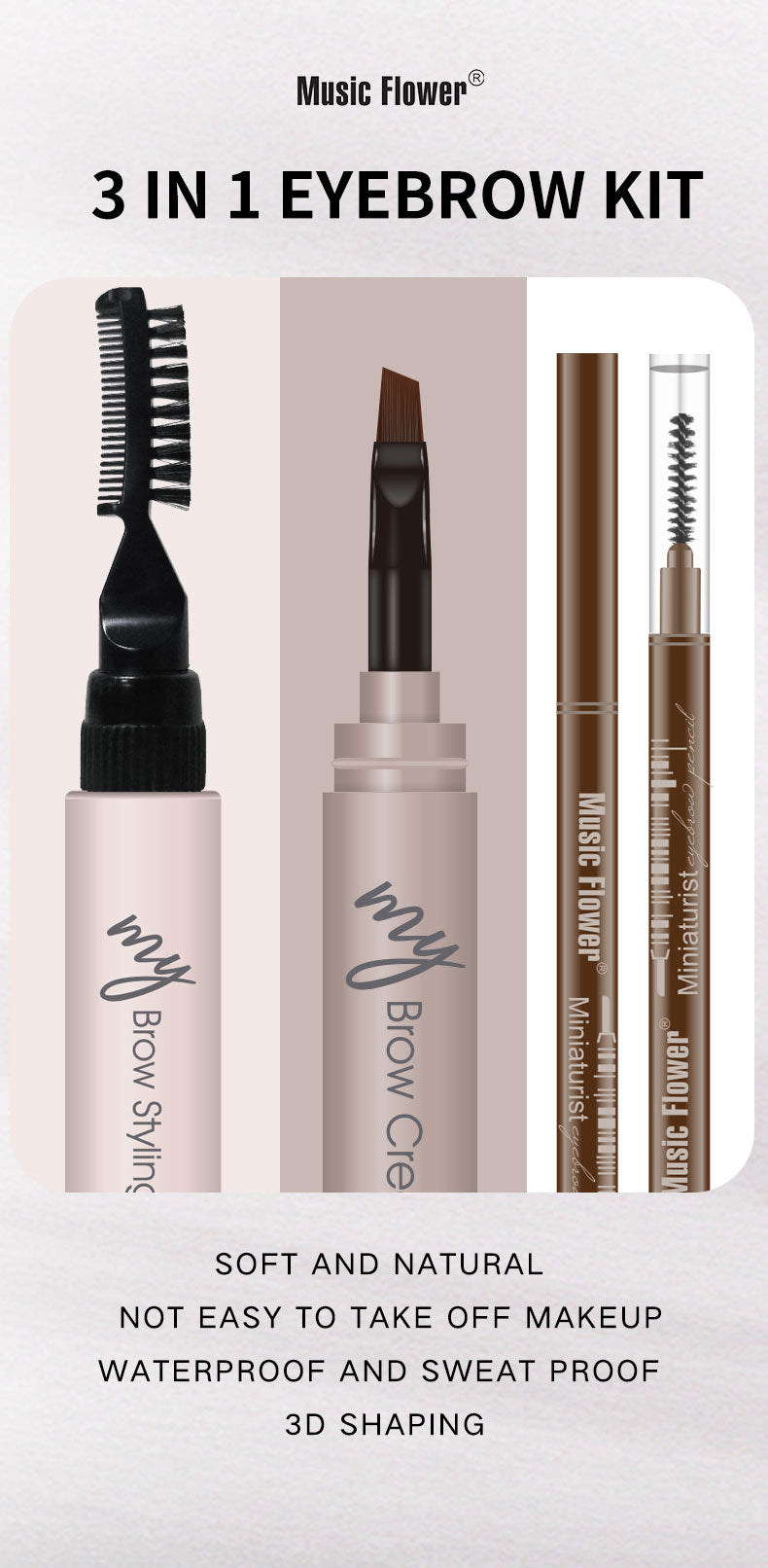 3 PCS Eyebrow Color Set Include Clear Eyebrow Gel，Eyebrow Pencil，Waterproof Eyebrow Pomade ,Long Lasting Eyebrow Makeup Kits