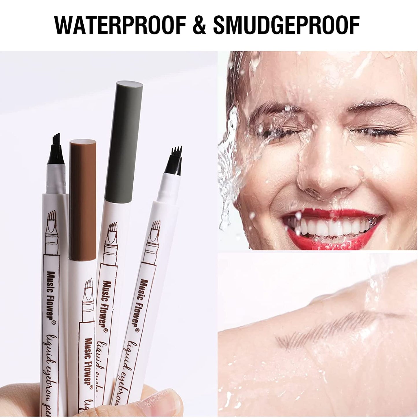 Music Flower Eyebrow Pencil, Liquid Eyebrow Pen, Waterproof Brow Pen with Micro-Fork Tip, Smudgeproof Long Lasting Fine Sketch Microblading Pen
