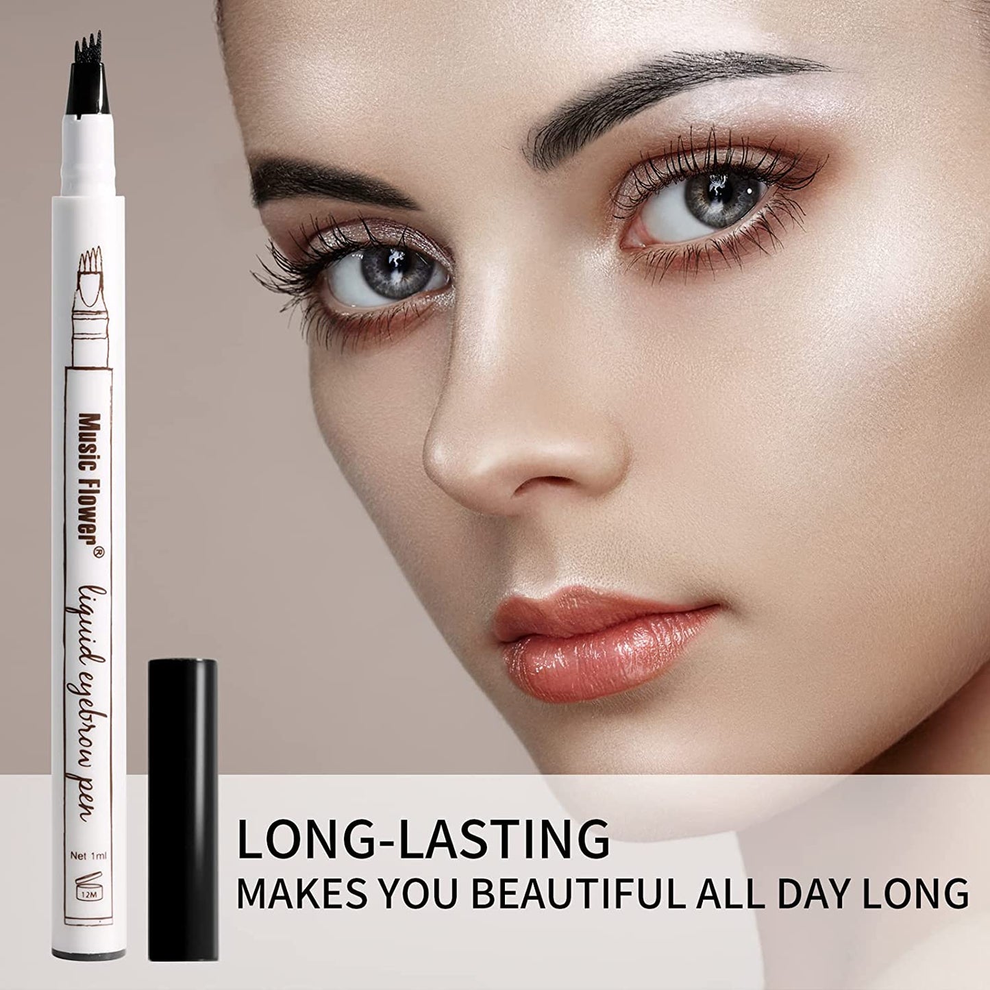 Music Flower Eyebrow Pencil, Liquid Eyebrow Pen, Waterproof Brow Pen with Micro-Fork Tip, Smudgeproof Long Lasting Fine Sketch Microblading Pen