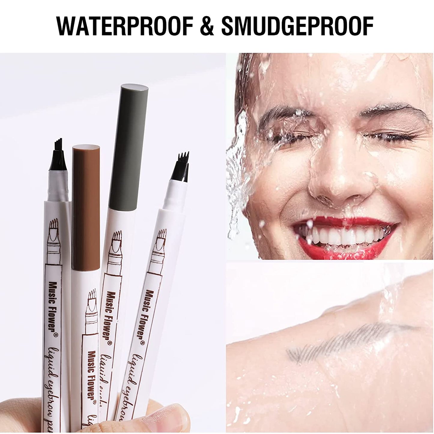 Music Flower Eyebrow Pencil, Liquid Eyebrow Pen, Waterproof Brow Pen with Micro-Fork Tip, Smudgeproof Long Lasting Fine Sketch Microblading Pen