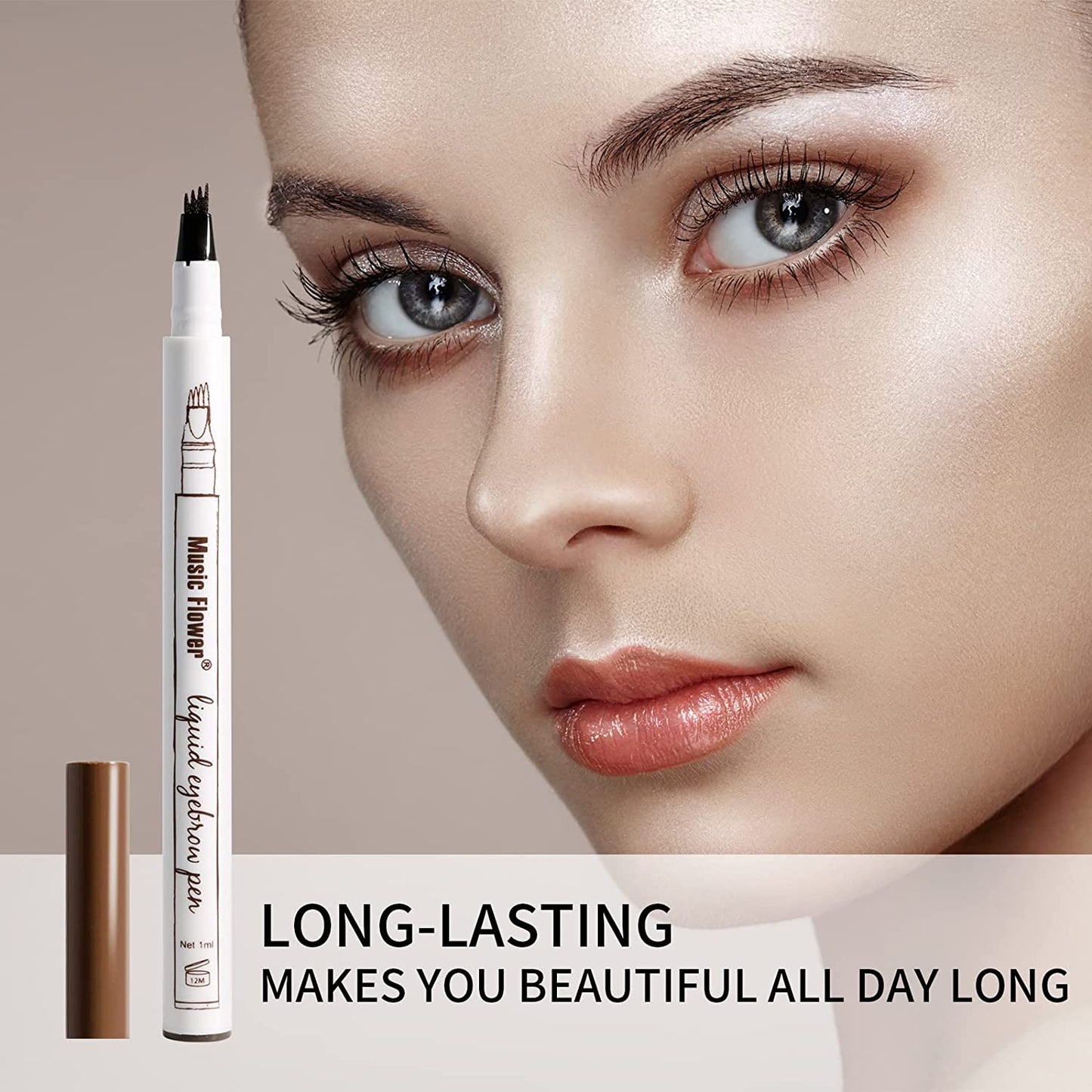 Music Flower Eyebrow Pencil, Liquid Eyebrow Pen, Waterproof Brow Pen with Micro-Fork Tip, Smudgeproof Long Lasting Fine Sketch Microblading Pen
